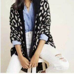 Anthropologie Akemi + Kin Louise Sweater Cardigan Leopard Print Black One Size